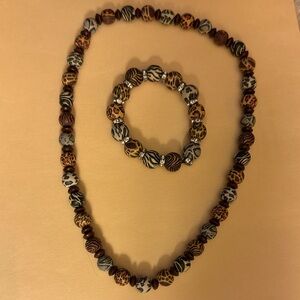 Animal Print Beaded Necklace and Bracelet Set
